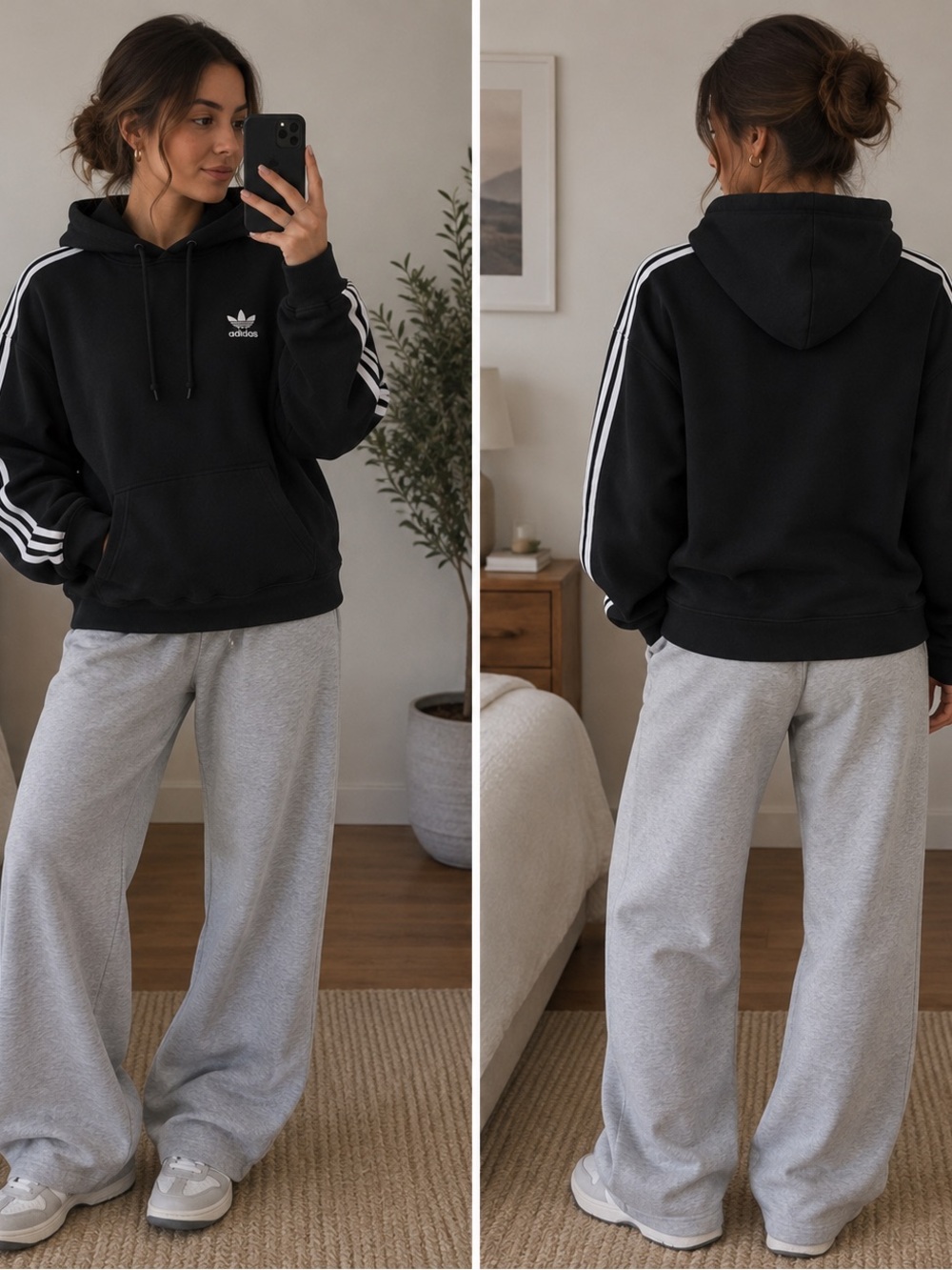 adidas Black Hoodie with White Stripes